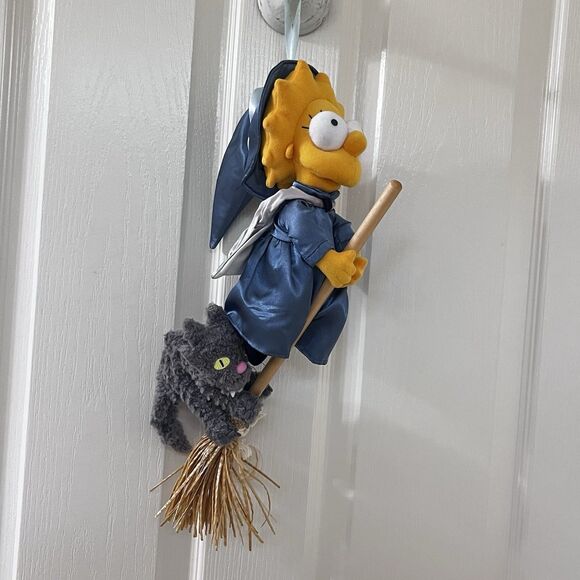 Vintage Applause Witch Lisa Simpson on Flying Broom with Cat Plush Halloween - Picture 12 of 16